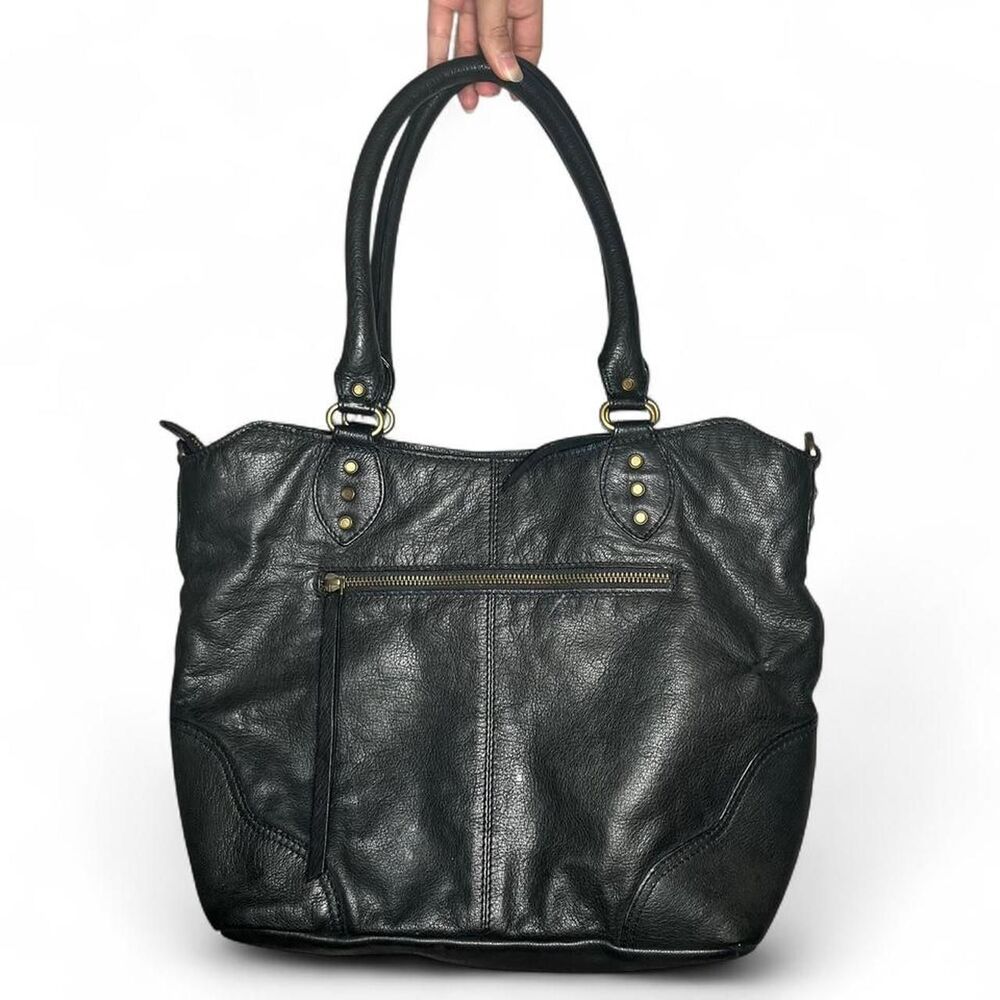 Frye & Co Studded Black Leather Purse Boho Festival Zip Closure